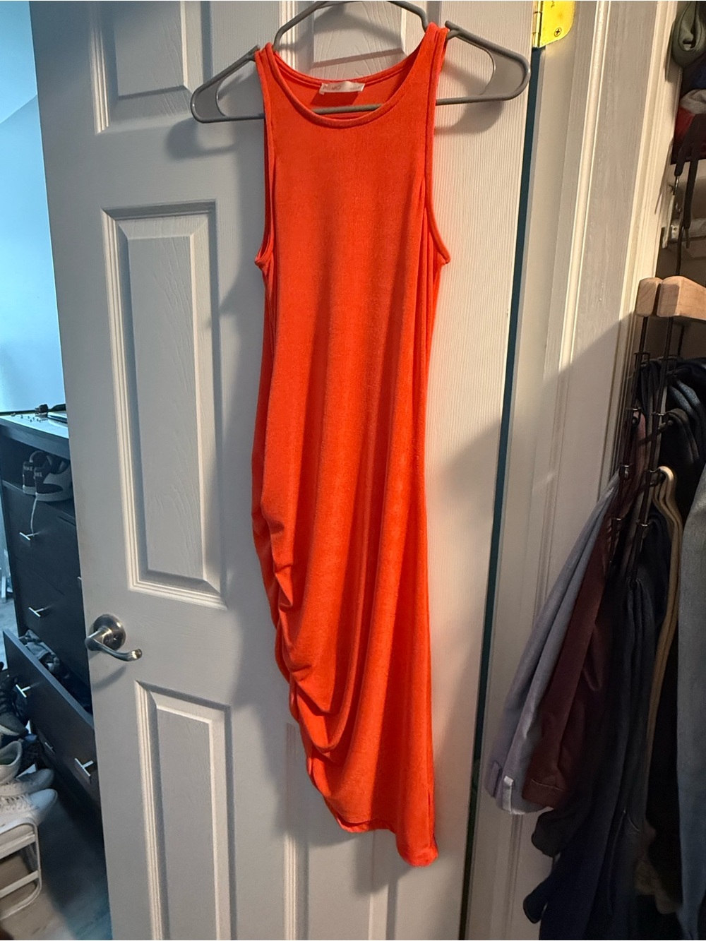 Sleeveless Orange Draped Maxi Dress